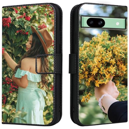 CAXKJE Lederhülle für Google Pixel 7 Pro Personalisierte Handy Hülle,mit Eigenem Foto Bild Text Individuelle Schutzhülle,Leder Flip Case Schutzhülle Stoßfest Hülle -SAMHD-Black