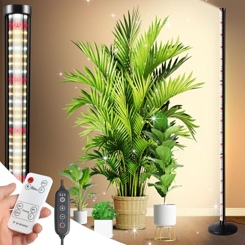 KingSom Pflanzenlampe LED Vollspektrum mit Ständer, LED Grow Lampe mit Fernbedienung,40-125cm Höhenverstellbar Pflanzenlicht für Zimmerpflanzen,10 Helligkeitsstufen Pflanzenlicht mit Zeitschaltuhr