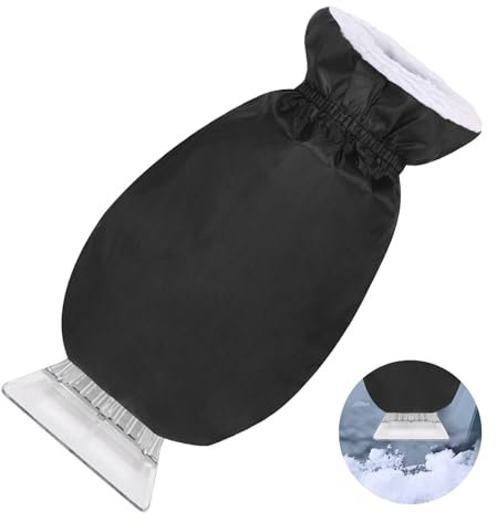 WEINIBAO Raschietto per Ghiaccio con Guanto, Nero Spatola per Ghiaccio con Guanto, Raschietto Ghiaccio Auto con Guanto, Raschiaghiaccio Auto per Rimozione della Neve dalle Auto in Inverno (A)