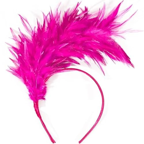 Haarreif Karneval Kopfschmuck Karneval Haarreifen Damen Karneval Feder Haarschmuck 1920s Stirnband Feder Stirnband 20er Stil Haarband Retro Haarband Haarreif Fascinator (Hotpink, Einheitsgröße)
