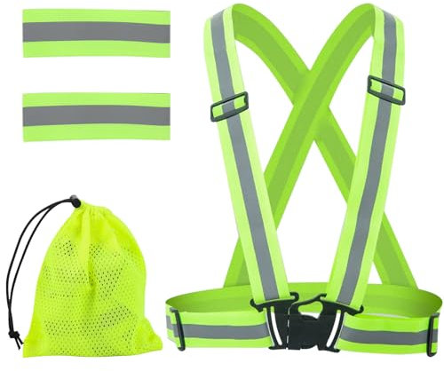 Flearitzo Chaleco Reflectante Seguridad Chaleco Reflectante Ajustable Reflector Chaleco Alta Visibilidad Elástica Ajustable Chaleco para Correr,Montar en Bicicleta,Caminar y Andar en Moto