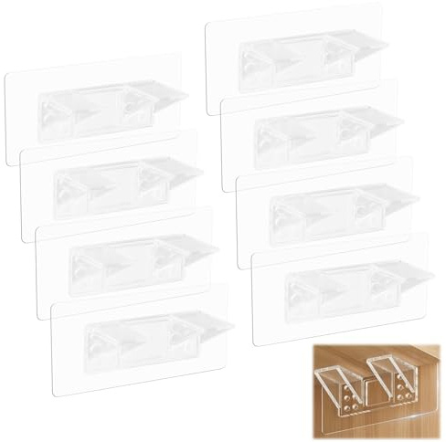 8 Stück Klebehaken Transparent, Klebehaken Extra Stark, Regalbodenträger Selbstklebend, Klebehalterung