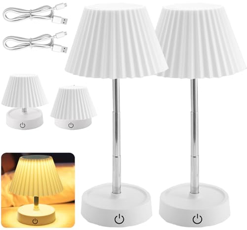 YOUYIKE 2 Stück LED Tischlampe Akku USB Aufladbar, Teleskop Tischleuchte, Nachttischlampe Touch Dimmbar, Nachttischlampe, Leselampe für Nachttisch, Schlafzimmer, Wohnzimmer(B)