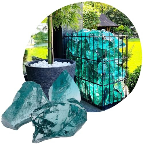 Pierres décoratives en verre recyclé - Turquoise - 15 kg - Grandes pépites de verre de 8 à 12 cm - Pierres décoratives pour vases et pots de fleurs - Pierres de jardin pour l'intérieur et l'extérieur