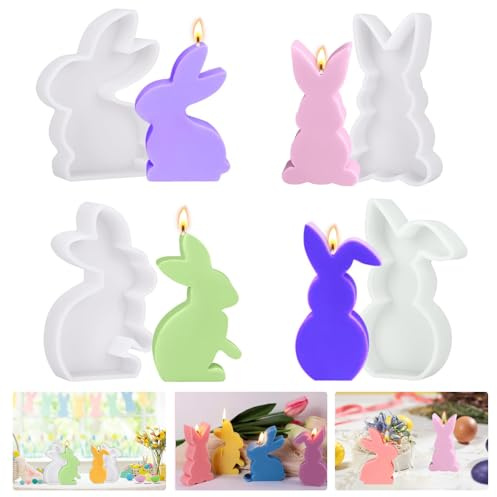 4 Stück Osterhase Silikonform,3D Kaninchen Gießform Ostern,Ostern Hase Silikonformen Gießformen,Gießformen Hasen Kerzen für Gips,Sojawachs Kerzen,Handwerk,DIY Handwerk,Ostern Dekoration