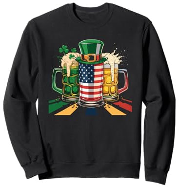 Chope à bière irlandaise Drapeau USA Trèfle Jour de la Saint-Patrick Sweatshirt