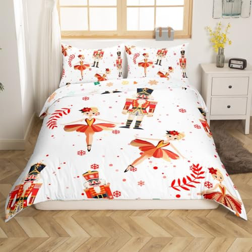 Loussiesd Christmas Nutcracker Bedding Set King Size,Scandinavian Christmas Duvet Cover Set,Kids Boys Girls Bedroom Room Decor,Merry Christmas Comforter Cover,Xmas Christmas Quilt Cover