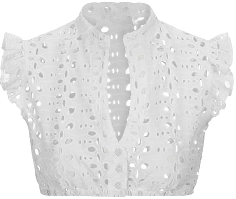 YOUYIKE Blusa Tradicional Dirndl para Mujer, Manga Corta, Cuello en V, Mangas Acampanadas, Blusa Blanca para Oktoberfest, Ideal para Wiesn, Uso Diario (M)
