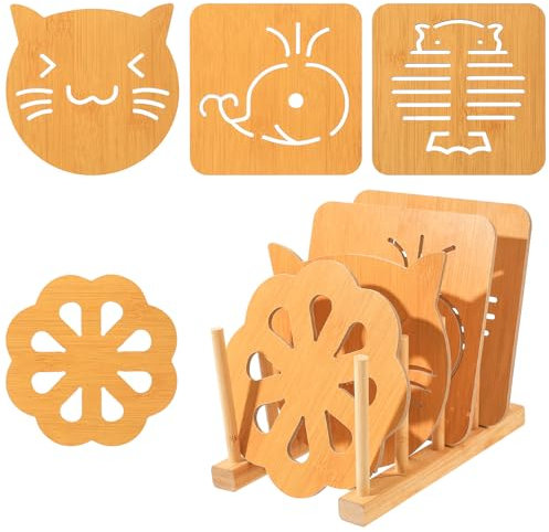 8 STK Hitzebeständiger topfuntersetzer Set, Bambus Topfuntersetzer Holz Untersetzer Tischset für Küche Pfannen Topf Teekanne Schüsseln Geschirr Holzuntersetzer, mit Abtropfgestell