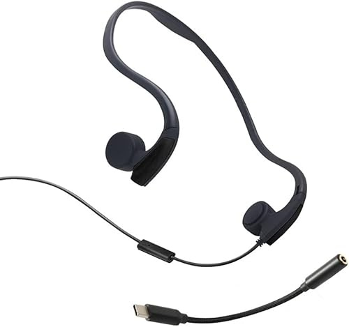 LQZO Knochenleitungskopfhörer mit Mikrofon, verkabelte Open-Ear-Kopfhörer (3,5 mm oder Typ C), Gaming-Headset, Sport-Ohrhörer, zum Ausführen von Radfahren.,Schwarz