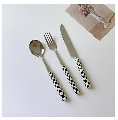 MMRTDJDR 3 pc/Set Christmas en Acier en Acier Inoxydable cuillère à Damier en céramique Manche en céramique Kitchen Dîle de la Vaisselle cuillère à Table (Noir)