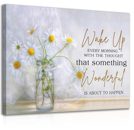 NymphFable Framed Wall Art Decor Motivational Daisy Flower Botanical Positive Quotes Wall Art Prints Poster for Bathroom Bedroom Living Room Decor 12x16 in