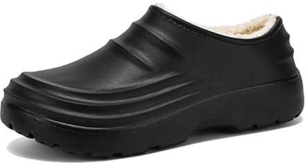 Zuecos De Chef Para Hombre De Invierno Cálidos Con Forro Felpa Antideslizantes Impermeables Y Resistentes Al Aceite, Zueco Trabajo Restaurante Servicio Comida, Para Cocina, Hospital(Black,41 EU)