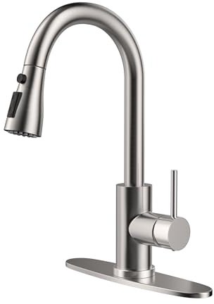 HANGE Kitchen Faucet with Pull Down Sprayer,Brushed Nickel Kitchen Sink Faucet 1-3 Hole Single Handle High Arc Stainless Steel Commercial Modern Kitchen Faucets for RV,Laundry,Bar,Utility,Farmhouse