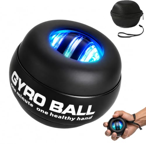 BeSokar Auto-Start Gyro Ball Wrist & Forearm Trainer, 5-Level Adjustable Resistance with LED Light Control, Gyroscopic Exerciser for Arm, Finger & Wrist Strength (Matte Black)