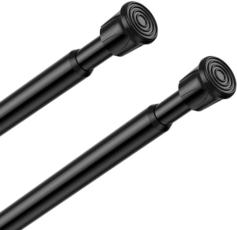 QINGYUN 2 Pack Black Spring Tension Curtain Rods 28-48 Inches, Spring Loaded Curtain Rods No Drilling, Adjustable Small Tension Rod for Windows, Kitchen, Doorway, Bathroom, Closet