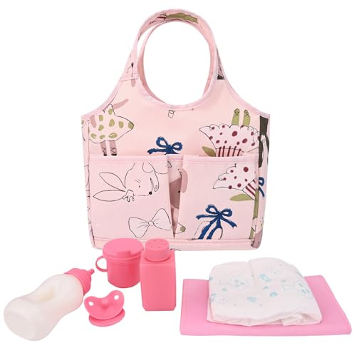 Bebamour Lot de 7 sacs à langer pour poupée comprenant biberon,sac à langer, matelas à langer pour poupées de 30,5 à 38,1 cm,lapin