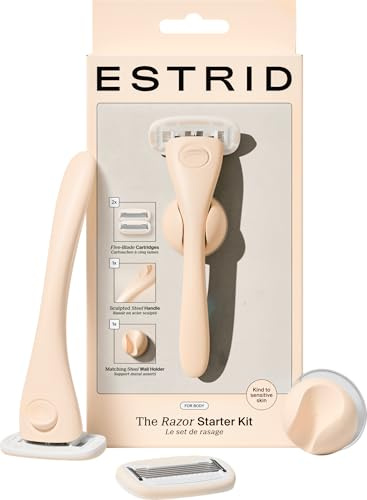 Estrid Kit de démarrage de rasoir, kit de rasoir pour femme avec système à 5 lames, bandes d'humidité végétaliennes, 2 lames de rechange, support mural (Fawn)