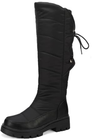 TNMIUH Botas de Invierno para Mujer, Caña Alta con Cordones, Suela de Goma Antideslizante, Forro de Piel Sintética, Botas de Nieve con Plataforma Impermeables, Negro y Blanco,Negro,36 EU