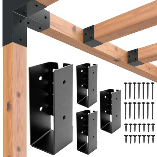 HANBENYTEX Concealed Joist Hangers 2 x 6,Outdoor Trim Concealed Flanges for Wood Fence,Heavy Duty Steel Mount Joist Hangers Connector for Swing Set Brackets,Handrails(Black,4Pcs)