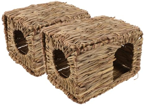 VALICLUD 2 Stück Faltbares Gras Kaninchenversteck aus Handgeflochtenem Naturgras Kleines Meerschweinchenhaus für Drinnen und Draußen Kleintierbett und Rückzugsort