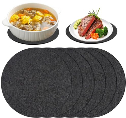 6 Piezas Posavasos de Fieltro Redondos, 20 cm Posavasos Antideslizantes Resistentes, Posa Vasos Fieltro Grande, Coasters Redondos Negro para Tazas, Teteras, Ollas, Platos, Jarrones, Macetas