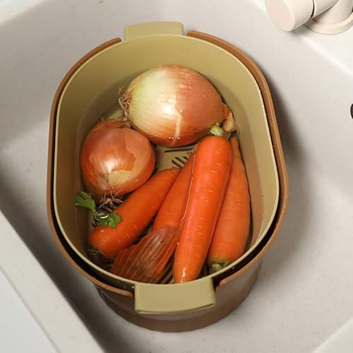 Fdit Set Scolapasta a Doppio Strato per, Design a capacità Aumentata, Pratico per Vari Ingredienti, Materiale Plastico Resistente (Marrone Grande)