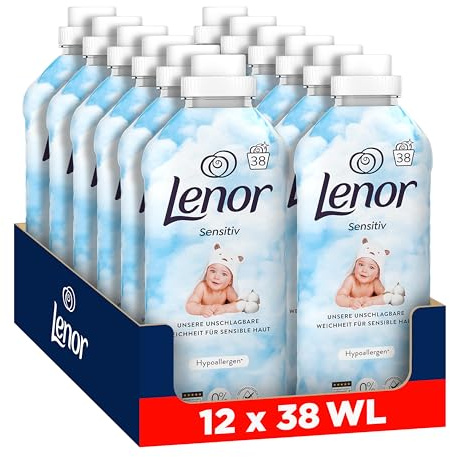 Lenor Weichspüler Sensitiv, 12x38 Wäschen | Sorgt für unschlagbare Weichheit und ist hypoallergen, ideal für empfindliche Haut.