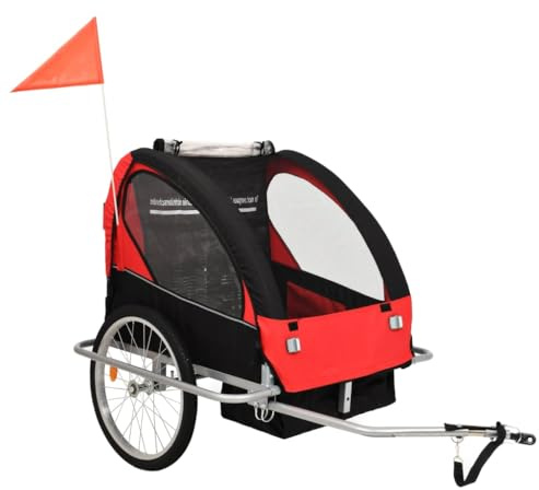 Genérico Remolque para Bicicletas y Cochecito 2 en 1 Negro y Rojo, Remolques para Bicicletas Rojo,91375