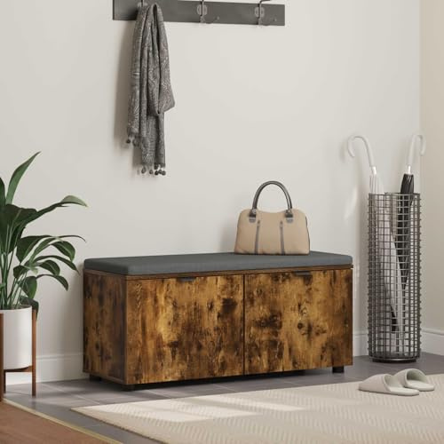 Nusvialune hallbänk med kudde av rökt ek 100 x 38 x 46 cm förvaringsbänk med sittkista och hyllor för hall entré