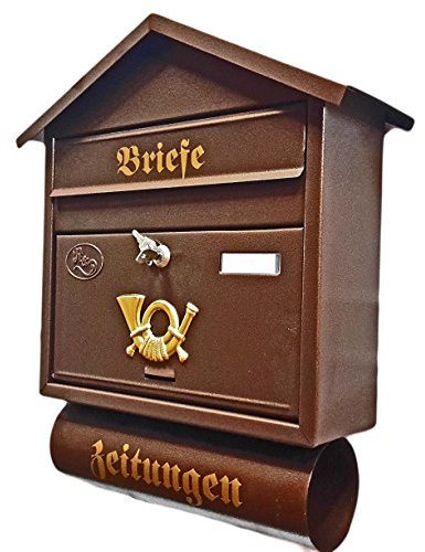 Pachurka & Dąże Großer Briefkasten/Postkasten XXL Farbe: Kupfer mit Zeitungsrolle + Montagematerial Zeitungsfach Spitzdach Zeitungsrohr