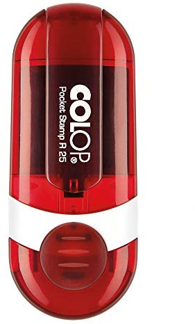 Stempel Colop Pocket Stamp R 25 custom (ø25 mm - 4 Zeilen) mit individueller Textplatte Farbe Ruby