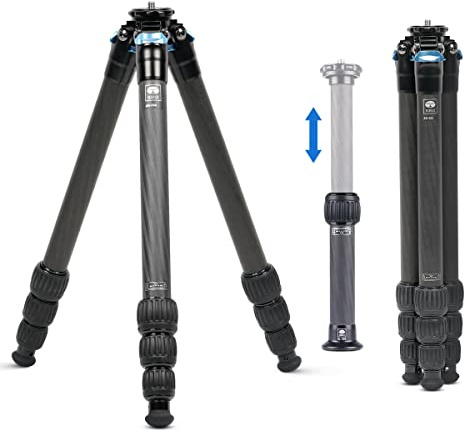 SIRUI AM-284+SL-200, stort kolfiberstativ med mittpelare, lätt bärbart professionellt stativ för kameror, vridlås, spikar, max. 152 cm, indragen 445 mm, 15 kg lastkapacitet.