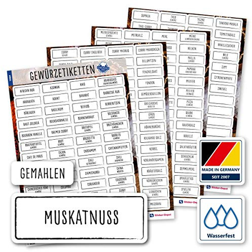 276 Gewürze Etiketten Aufkleber - eckig - schwarz/weiß - Gewürzetiketten selbstklebend & wasserfest - Gewürz Sticker - für Gewürzgläser, Dosen und Regale - Edition 2021