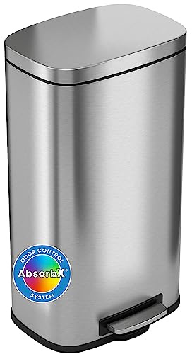 iTouchless SoftStep Poubelle de cuisine à pédale rectangulaire en acier inoxydable de 30 litres avec filtre à odeurs et seau intérieur amovible pour la maison, le bureau, fermeture silencieuse et