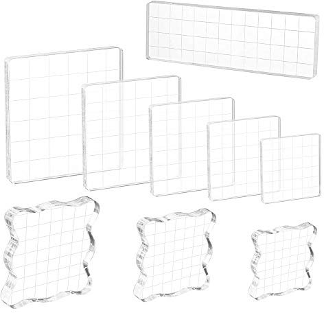 HO2NLE 9pcs Acryl Stempelblock Set Acrylblock Stempel Stanzblöcke Blocksatz Transparent Stempel Blöcke für Scrapbook Fotoalbum Hand Schnitzen Handwerk Scrapbooking