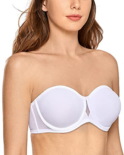 Delimira Women's Strapless Bras for Bigger Bust Non Padded Smooth Underwire White 38F