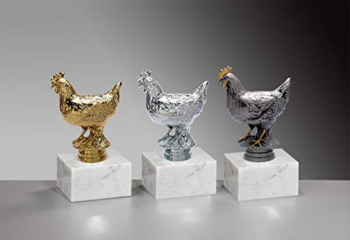 Henecka Kleintierzucht-Pokal, Henne-Trophäe, Huhn auf Marmorsockel, mit Wunschgravur, wählbar in 3 Farben