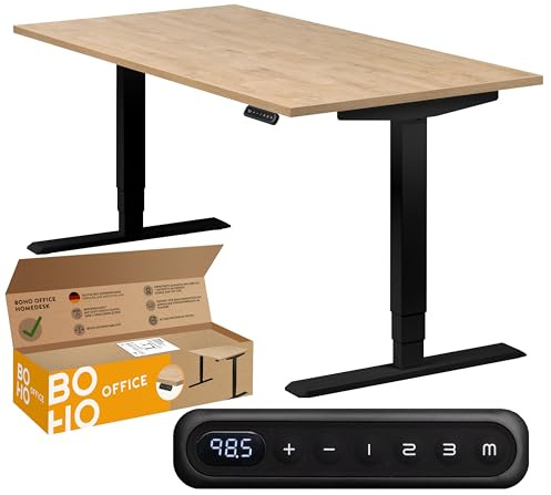 boho office® Homedesk Schreibitsch elektisch höhenverstellbar | Homedesk - Tischgestell Schwarz, Tischplatte 120x80 Wildeiche - 2 Motoren, Memoryfunktion, Kollisionsschutz, Kindersicherung