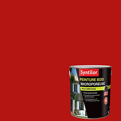 Syntilor - Peinture Bois Microporeuse Rouge Feu Satiné RAL 3000 2,5L