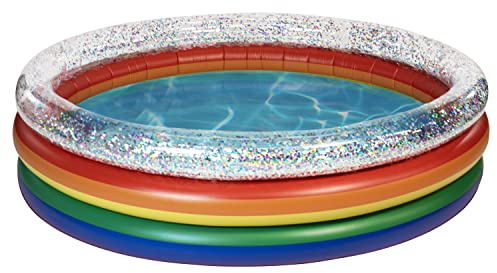 PoolCandy Rainbow Glitter Inflatable Sunning Pool for Adults, 60 Inch Round Inflatable Pool for Up to 3 People, Multicolor Glitter Lounge Pool for Backyard Summer Relaxation