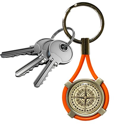 Porte-clés Rose des Vents, boussole, compas, en acier satiné et caoutchouc unisexe pour homme et femme, voiture, moto