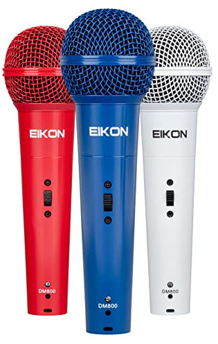 PROEL Eikon DM800 COLORKIT - Tre Microfoni cablati (non wireless) con capsula dinamica per canto e karaoke, colore: Bianco, Rosso, Blu.