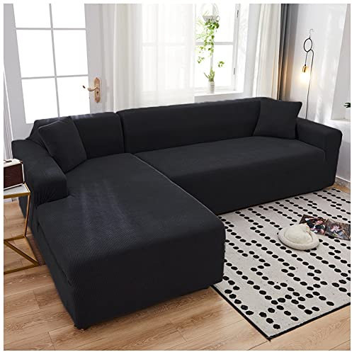 Spandex Sofabezug Stretch Sofahusse Couchbezug Sesselbezug Elastischer rutschfest Stretchhusse Sofahusse für Couch Möbelschutz,Schwarz,3 Sitzer(190-230cm
