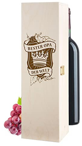 AMAVEL Weinkiste mit Gravur, Geschenk für Opa, Geschenkbox mit Deckel, Vintage Holzkiste, Deko Aufbewahrungsbox, Wein Geschenk, Holzbox, Flaschenkiste mit Gravur Bester Opa der Welt