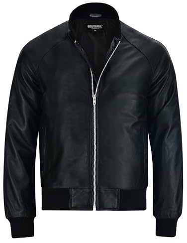 Bohmberg Chaqueta bomber para hombre KAORI - confeccionada en fina piel de napa de cordero - agradablemente suave - Urbanwear, Negro, XXL