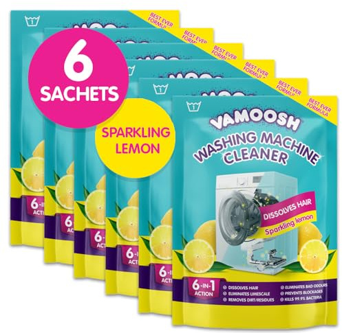 Vamoosh 6-in-1 Washing Machine Cleaner (Lemon Scent, Pack of 6) | Dissolves Hair, Eliminates Bad Odours, Removes Limescale, Deep Clean, Leaves Smelling Fresh, Antibacterial, Descales