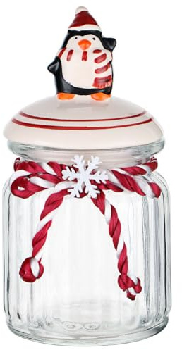 KFZR Tarro de cristal para galletas con tapa de cerámica (pingüino)