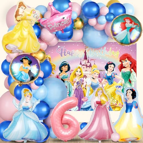 Prinzessin Geburtstag Deko 6 Jahre, Prinzessin Ballon, Prinzessin Hintergrund, Folienballon Prinzessin, Helium Luftballons Prinzessin, Prinzessin Party Deko Kindergeburtstag für Mädchen
