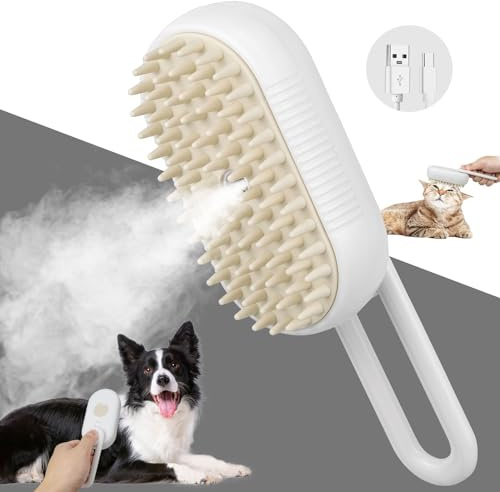 TOHDNC TOHDHC Cat Steam Brush, Self-Cleaning Pet Grooming Tool with Massage for Removing Knots and Loose Hair